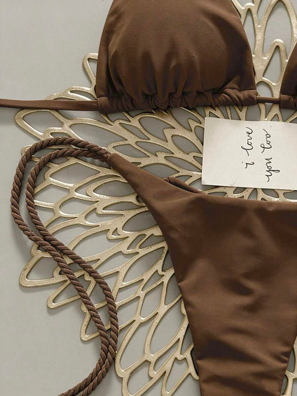 Swim Vcay 2pcs Women Apricot Bikini Swimwear Set, Handmade Rope Decor Swimwear Bikini Sets For Women Rouche Bathing Suit Bikini Alt