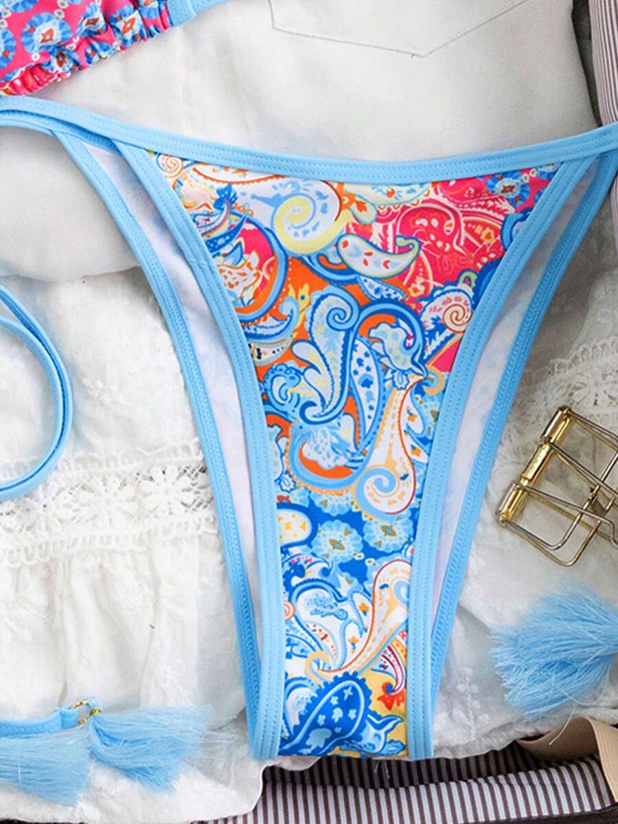 Swim Vcay Women's Summer Vacation Beach Paisley Print Halter Neck Bikini Set