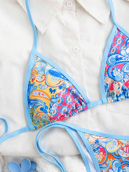 Swim Vcay Women's Summer Vacation Beach Paisley Print Halter Neck Bikini Set