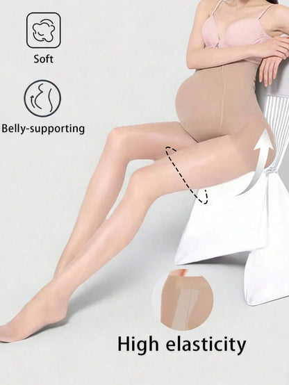 Maternity High Stretch Tights - Nude Minimalist No Pressure Belly Comfort Soft Breathable, Pregnancy