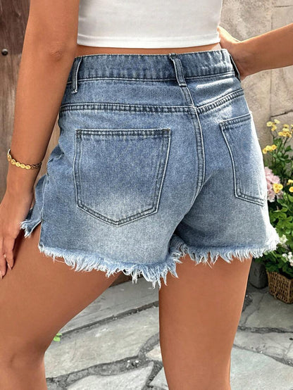 Black Maternity Denim Shorts with Frayed Hem – Casual High-Waisted Mini Shorts with Belt Loops & Zipper Fly – 67% Cotton Summer Essential