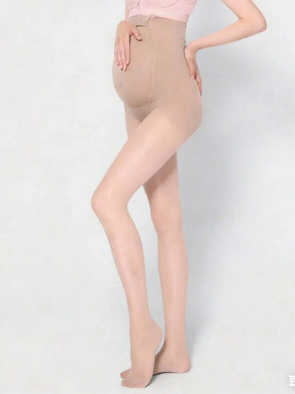 Maternity High Stretch Tights - Nude Minimalist No Pressure Belly Comfort Soft Breathable, Pregnancy