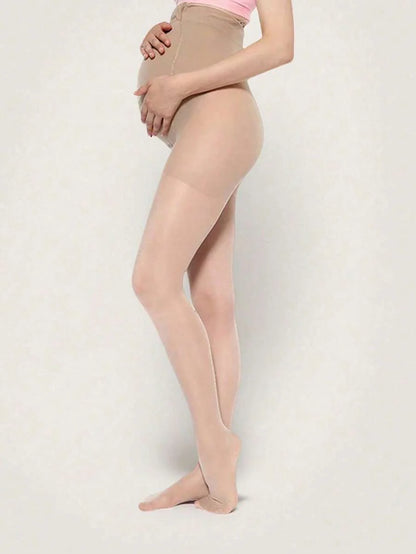 Maternity High Stretch Tights - Nude Minimalist No Pressure Belly Comfort Soft Breathable, Pregnancy