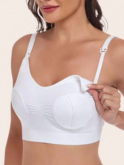 Maternity Nursing Bra - Pump Support Front Clasp Hands Free Pumping Wireless Breastfeeding