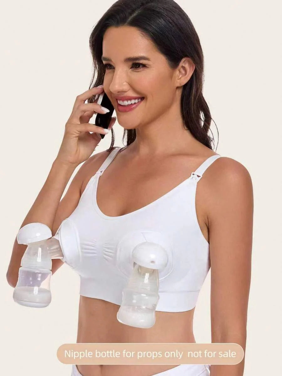 Maternity Nursing Bra - Pump Support Front Clasp Hands Free Pumping Wireless Breastfeeding
