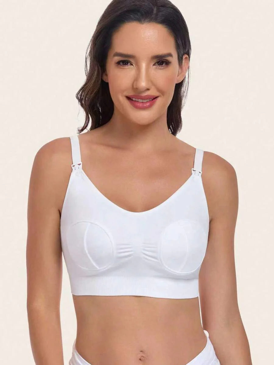 Maternity Nursing Bra - Pump Support Front Clasp Hands Free Pumping Wireless Breastfeeding