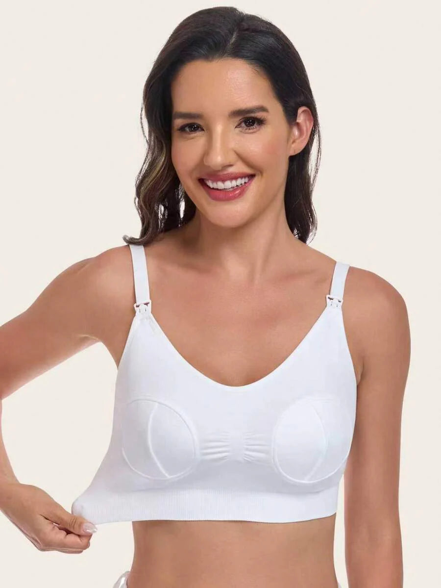 Maternity Nursing Bra - Pump Support Front Clasp Hands Free Pumping Wireless Breastfeeding