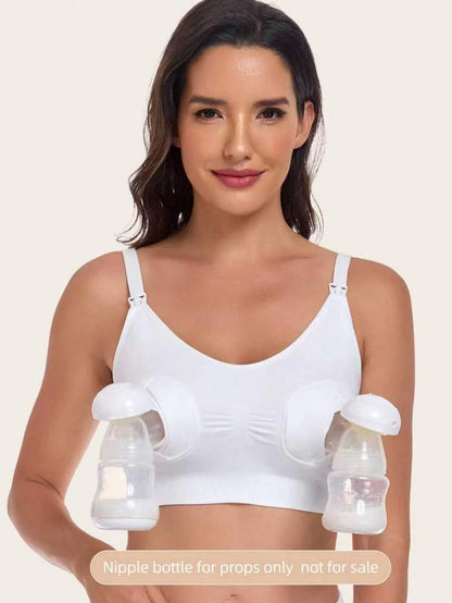 Maternity Nursing Bra - Pump Support Front Clasp Hands Free Pumping Wireless Breastfeeding