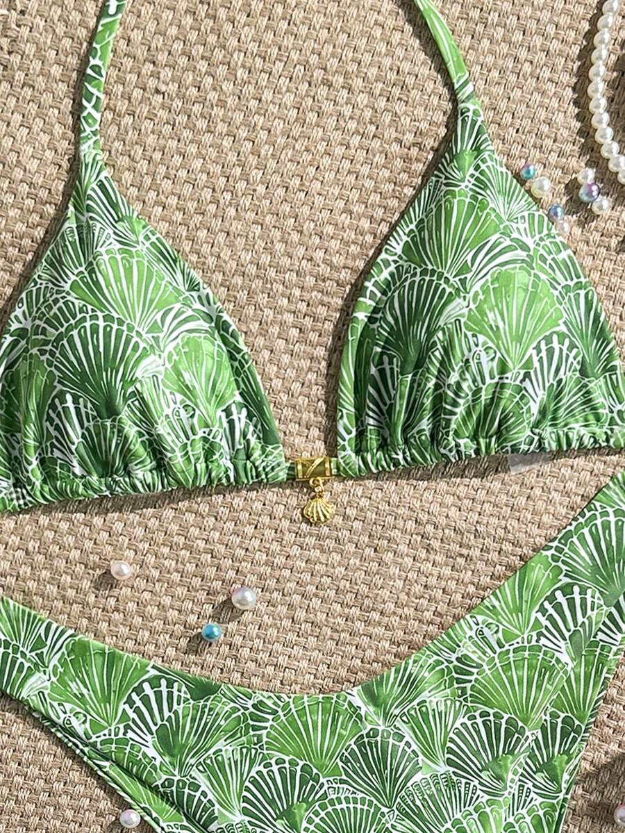 Swim Mod Summer 2 Pieces Outfits For Women - Spaghetti Strap Random Print Top And High Cut Swim Bottoms, Beach Holiday Bikini Set