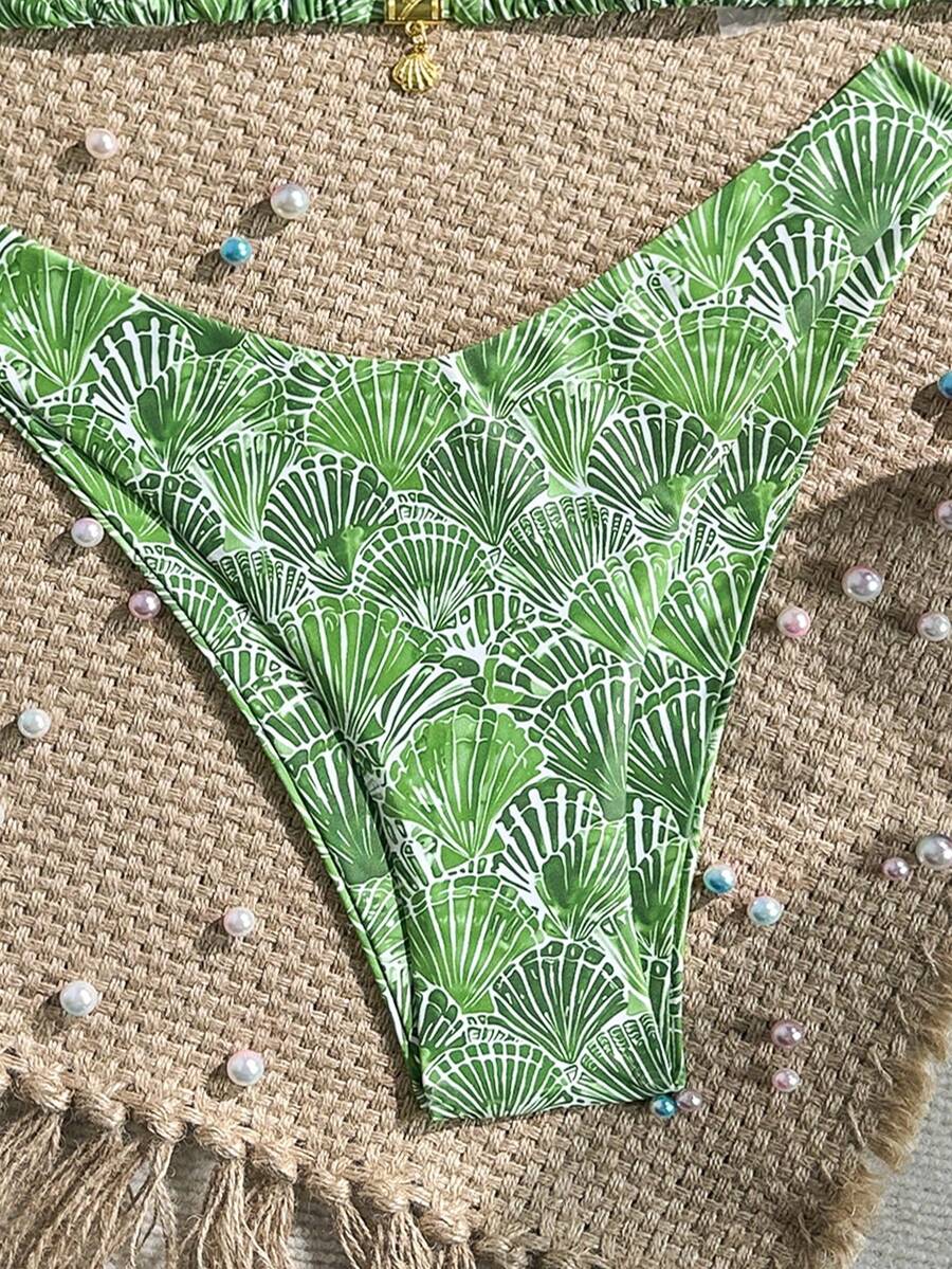 Swim Vcay Swim Mod Summer 2pcs Halter Random Floral Print & High Cut Bottoms Bikini Set, Beach Vacation