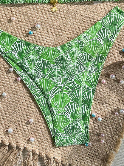 Swim Vcay Swim Mod Summer 2pcs Halter Random Floral Print & High Cut Bottoms Bikini Set, Beach Vacation