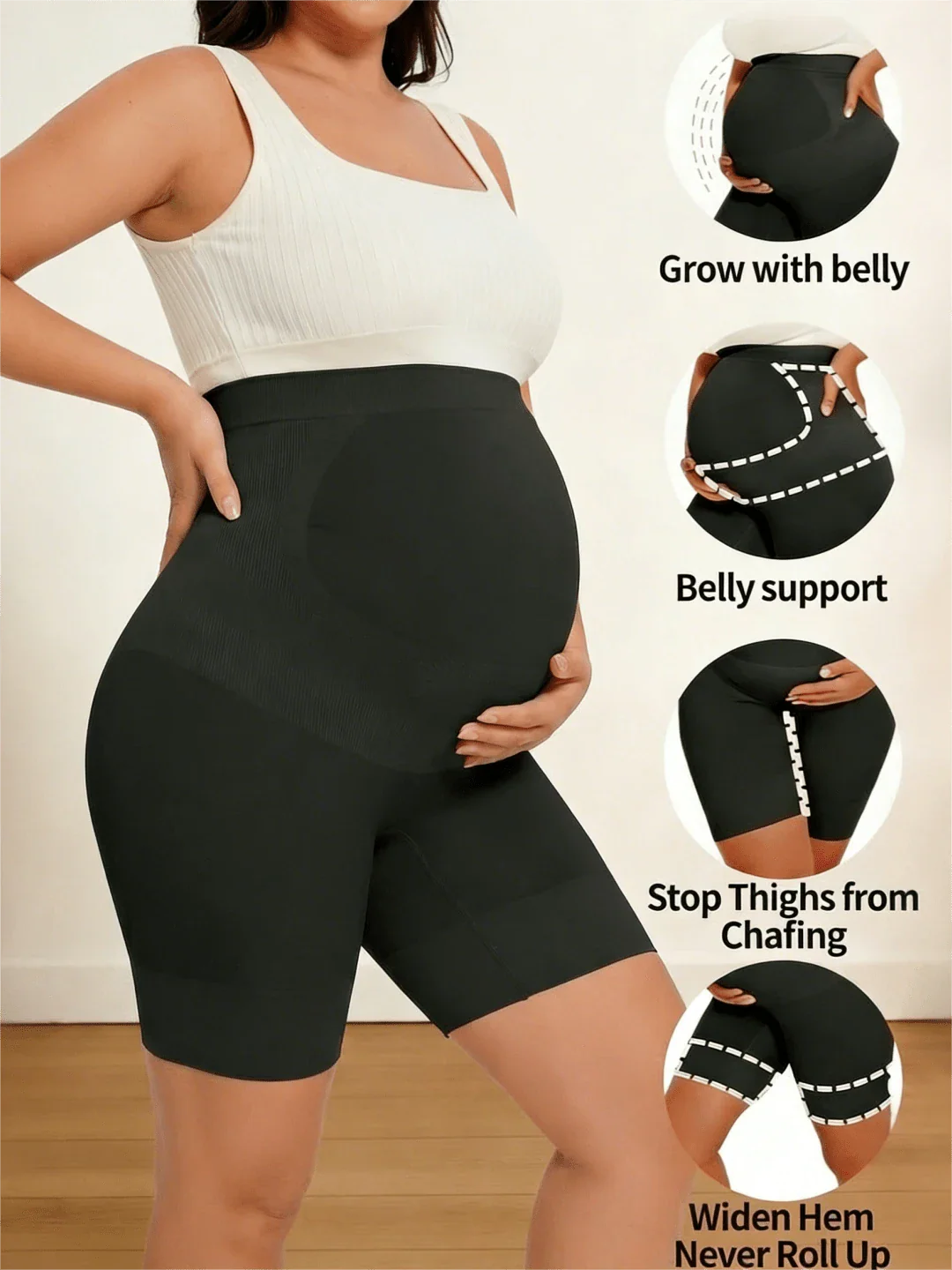 Maternity Shapewear Over Belly Shorts - Anti-Chafing Seamless Underwear for Dresses