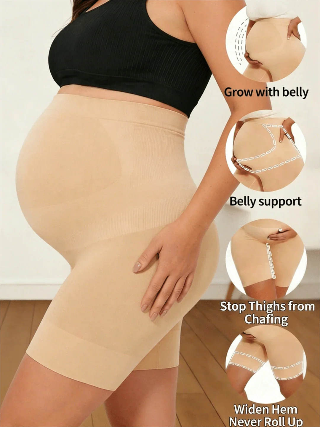 Maternity Shapewear Over Belly Shorts - Anti-Chafing Seamless Underwear for Dresses