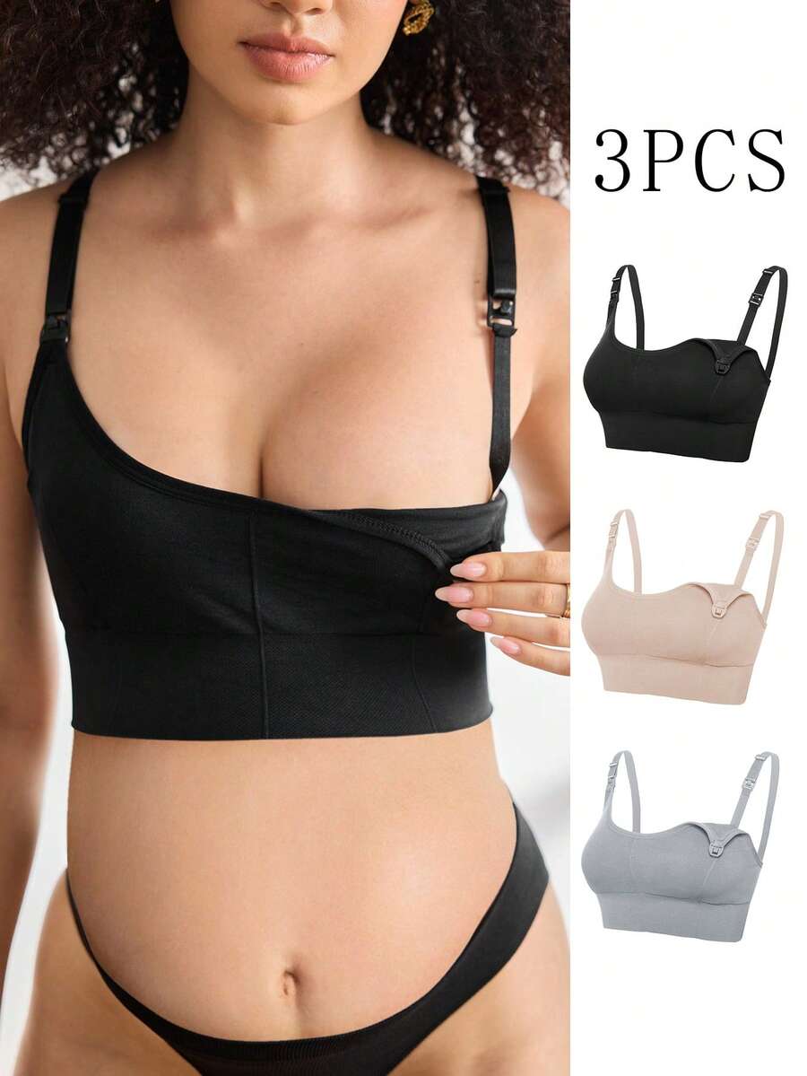3-Pack Seamless Nursing Bra Set - High Rise Wireless Maternity Bras with Adjustable Straps and Medium Stretch