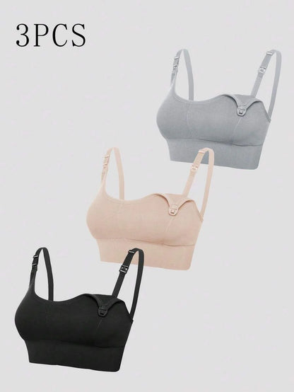3-Pack Seamless Nursing Bra Set - High Rise Wireless Maternity Bras with Adjustable Straps and Medium Stretch