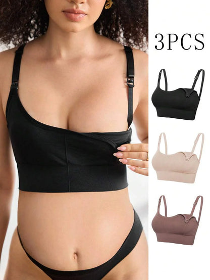 3-Pack Seamless Nursing Bra Set - High Rise Wireless Maternity Bras with Adjustable Straps and Medium Stretch