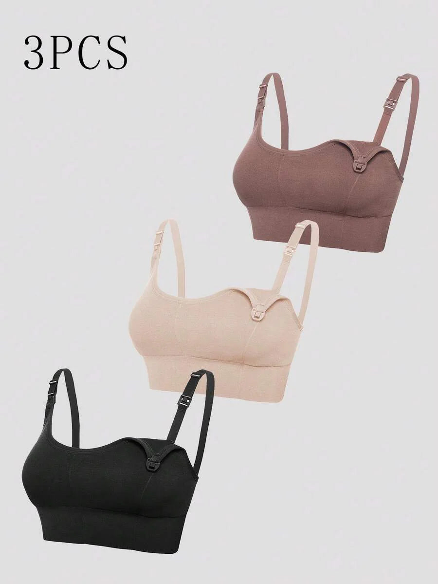 3-Pack Seamless Nursing Bra Set - High Rise Wireless Maternity Bras with Adjustable Straps and Medium Stretch