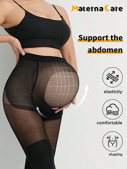 Apricot Semi-Transparent Maternity Pants with Soft Belly Support & Lift - Comfortable High-Waisted Pregnancy Fashion for All Trimesters