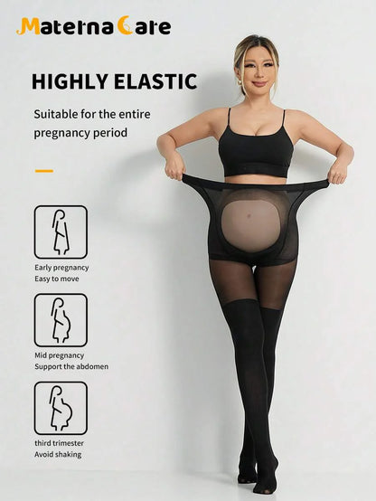 Apricot Semi-Transparent Maternity Pants with Soft Belly Support & Lift - Comfortable High-Waisted Pregnancy Fashion for All Trimesters