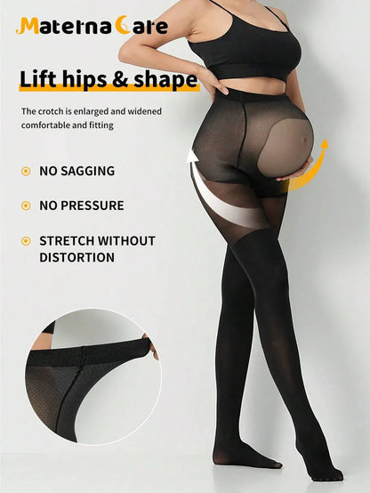 Apricot Semi-Transparent Maternity Pants with Soft Belly Support & Lift - Comfortable High-Waisted Pregnancy Fashion for All Trimesters