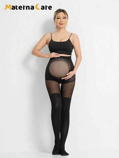 Apricot Semi-Transparent Maternity Pants with Soft Belly Support & Lift - Comfortable High-Waisted Pregnancy Fashion for All Trimesters