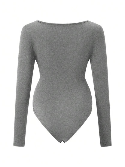 Maternity Bodysuit - Crew Neck Long Sleeve High Elasticity Casual Daily Wear, Pink