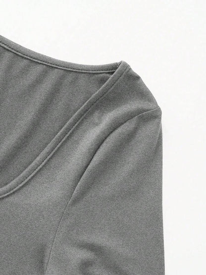Maternity Bodysuit - Crew Neck Long Sleeve High Elasticity Casual Daily Wear, Pink