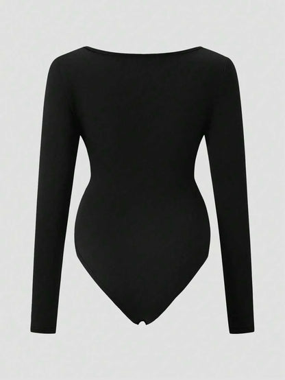 Maternity Bodysuit - Crew Neck Long Sleeve High Elasticity Casual Daily Wear, Pink