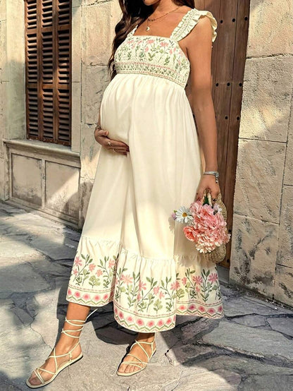 Maternity Casual Floral Print Sleeveless Dress