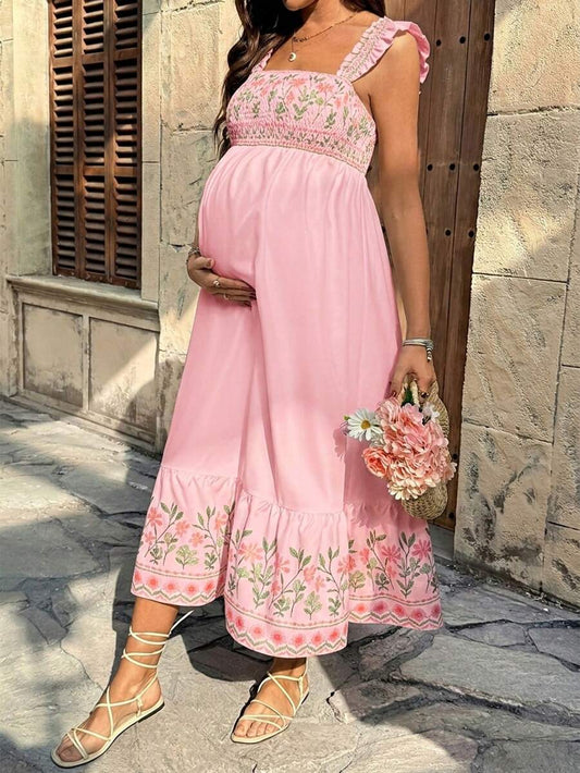 Maternity Casual Floral Print Sleeveless Dress