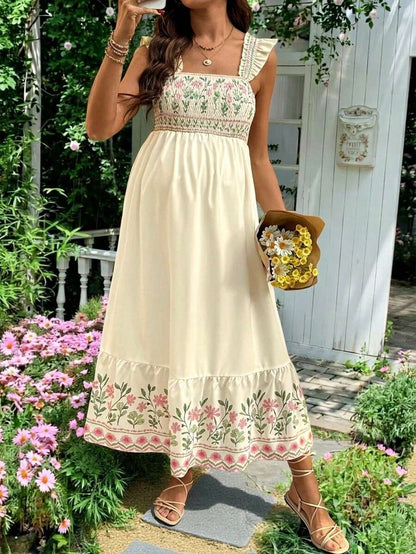Maternity Casual Floral Print Sleeveless Dress