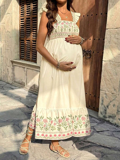 Maternity Casual Floral Print Sleeveless Dress