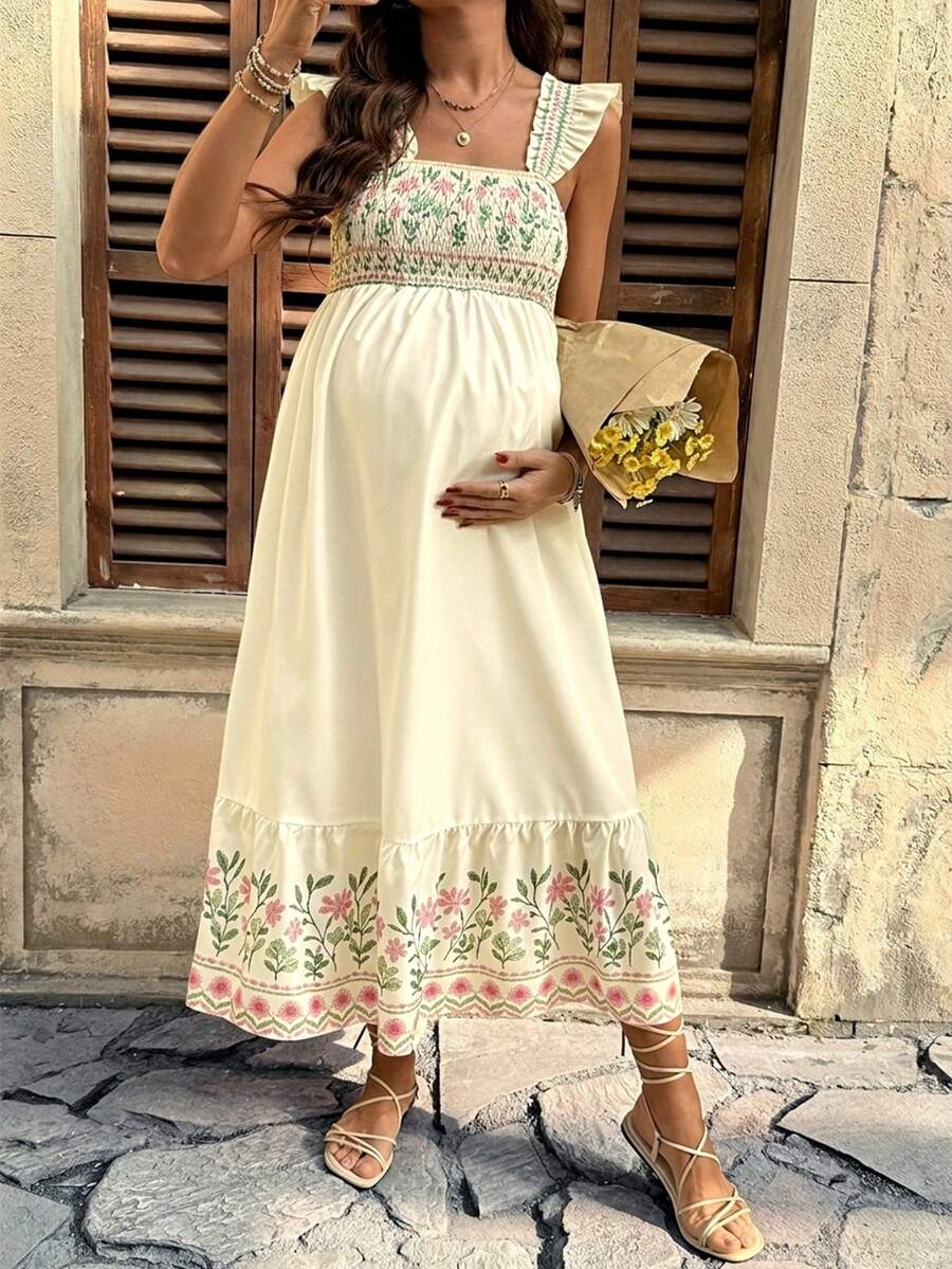 Maternity Casual Floral Print Sleeveless Dress