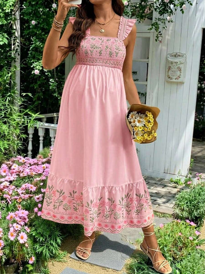 Maternity Casual Floral Print Sleeveless Dress