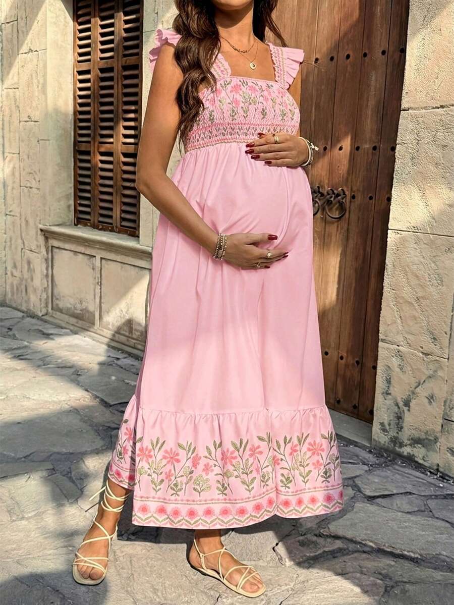 Maternity Casual Floral Print Sleeveless Dress
