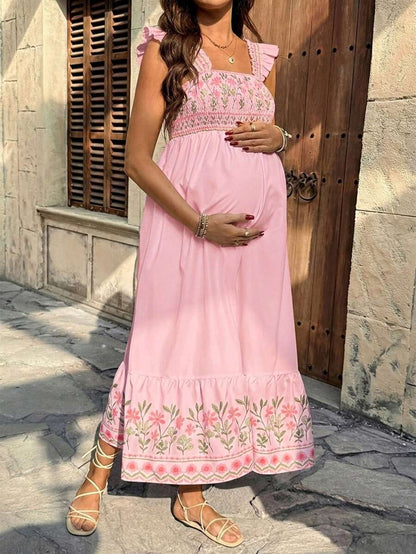 Maternity Casual Floral Print Sleeveless Dress