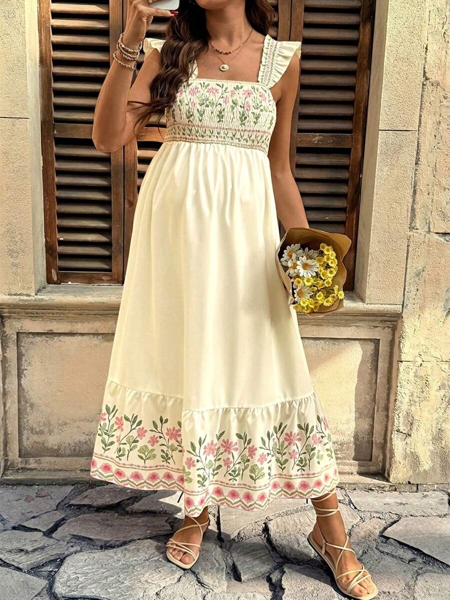Maternity Casual Floral Print Sleeveless Dress