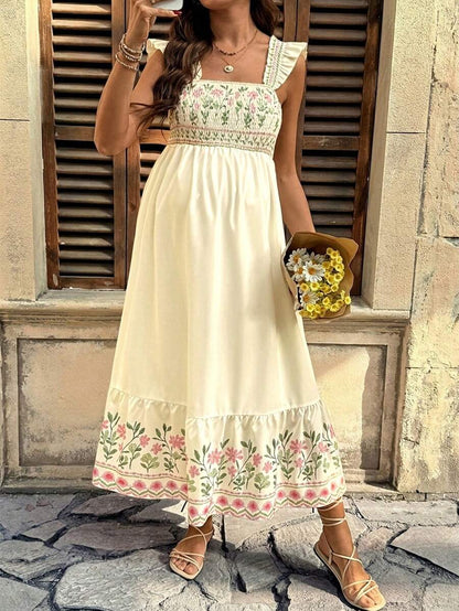 Maternity Casual Floral Print Sleeveless Dress