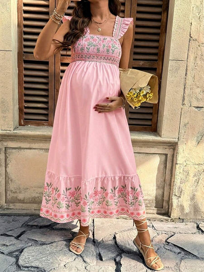 Maternity Casual Floral Print Sleeveless Dress