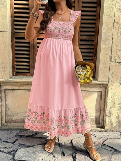 Maternity Casual Floral Print Sleeveless Dress