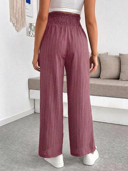 Maternity Wide Leg Pants - Shirred Waist, Loose Fit, Ultra High Waist, Apricot