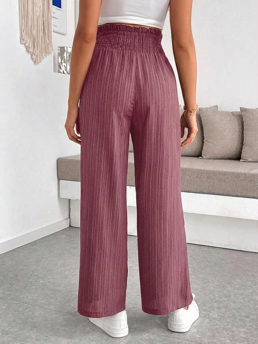 Maternity Wide Leg Textured Pants in Black High Waist Loose Fit Summer Beach Flowy Trousers for Women