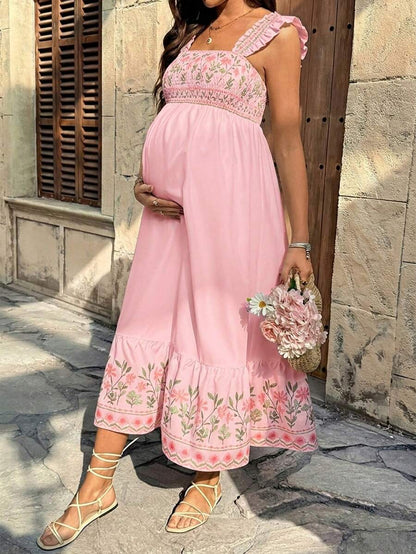 Maternity Casual Floral Print Sleeveless Dress