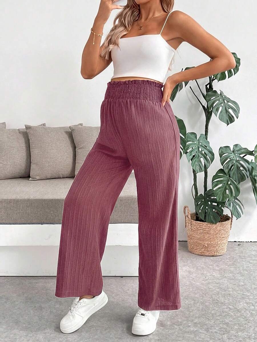 Maternity Paper Bag Waist Pants - Shirred, Wide Leg, Loose Fit, Navy Blue