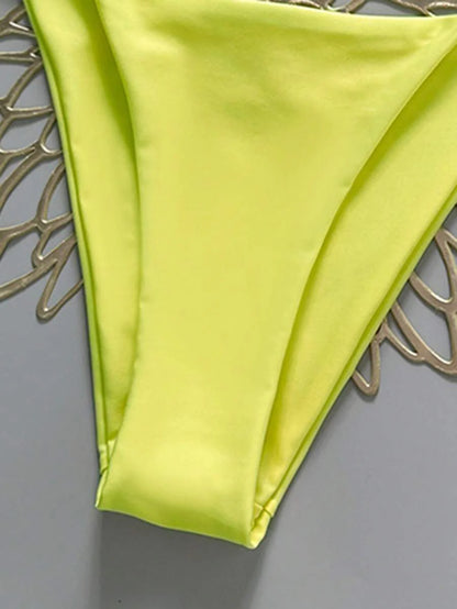 Swim Vcay 2026 Spring/Summer Green Special Fabric Women's Swimwear, Spaghetti Strap Halter Solid Color Sexy Side Tie Thong Bikini Two-Piece Swimwear Teal Bikini Tie Bikini Set Textured Bikini Triangle Bikini Triangle Bikini Set