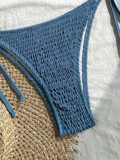 Swim Vcay Solid Color Halter Twist Bikini Two Pieces Swimwear, Suitable For Summer
