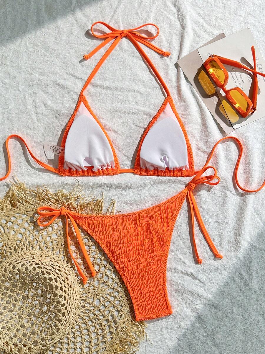 Swim Basics Women's Solid Color Halter Neck Sexy Bikini Set Bathing Suit For Summer Beach