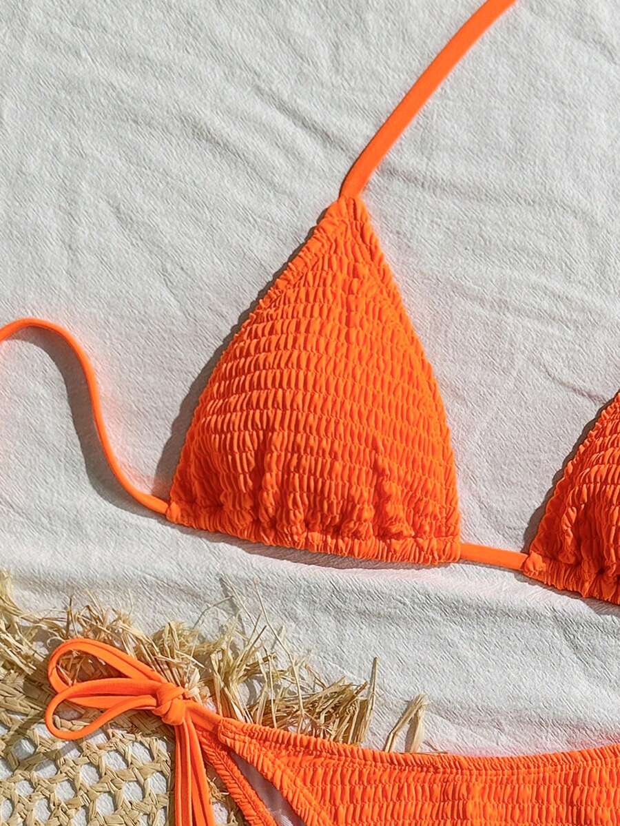 Swim Vcay Solid Color Halter Twist Bikini Two Pieces Swimwear, Suitable For Summer