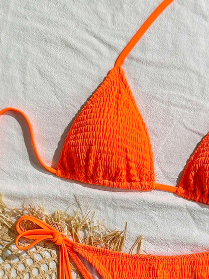 Swim Vcay Solid Color Halter Twist Bikini Two Pieces Swimwear, Suitable For Summer