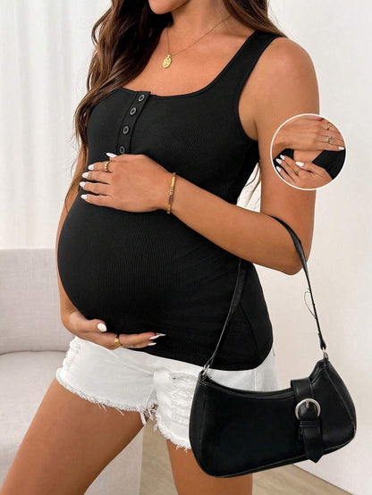 Maternity Square Neck Tank Top – Solid Color Summer Camisole